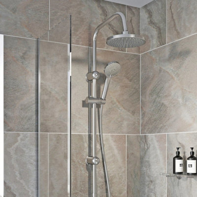 Round Shower Riser Kit Chrome Dual Shower Heads Adjustable Overhead ...