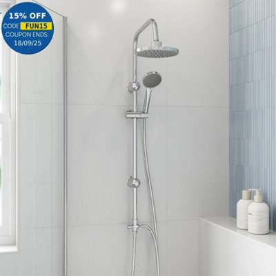 Round Shower Riser Kit Chrome Dual Shower Heads Adjustable Overhead ...