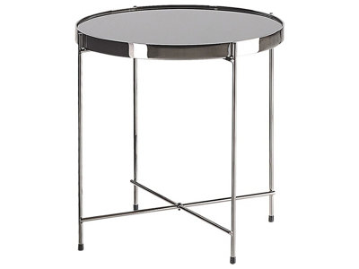Round Side Table 40cm Black Tempered Glass with Silver Legs