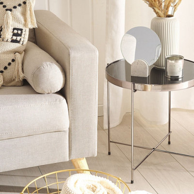 Round Side Table 40cm Black Tempered Glass with Silver Legs