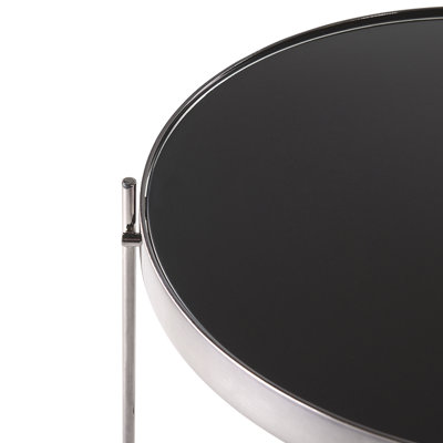 Round Side Table 40cm Black Tempered Glass with Silver Legs
