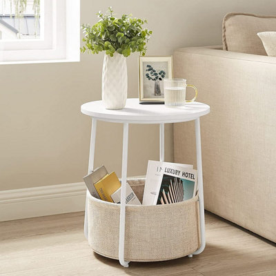 Round side table with storage deals basket