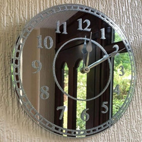 Round Silver Sparkle Glitter Mirrored Wall Clock 35cm