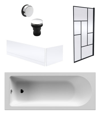 Round Single Ended 1700x700 Bath Set - Front & End Panels & Black ...