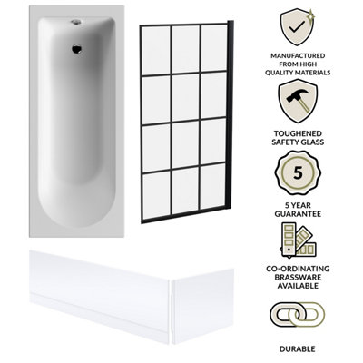 Round Single Ended 1700x700 Bath Set - Front & End Panels & Black ...