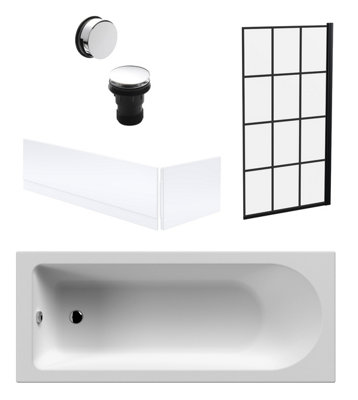 Round Single Ended Bath, Black Framed Screen, Panels, Chrome Waste ...