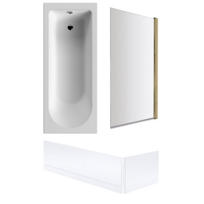 Round Single Ended Bath, Brushed Brass Square Screen and Panels -1700x700mm