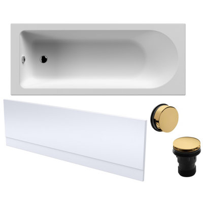 Round Single Ended Bath, Front Panel and Brushed Brass Waste - 1700 x 700mm