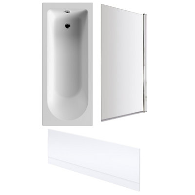 Round Single Ended Bath, Front Panel and Square Bath Screen - 1700 x 700mm