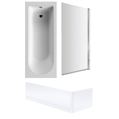 Round Single Ended Bath Tub with Square Bath Screen and Bath Panels - 1700x700mm
