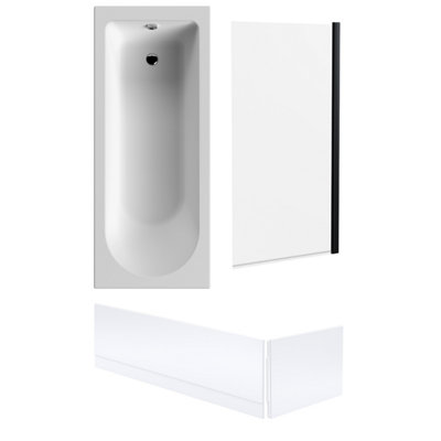 Round Single Ended Bath with Black Square Screen and Panels - 1700 x 700mm
