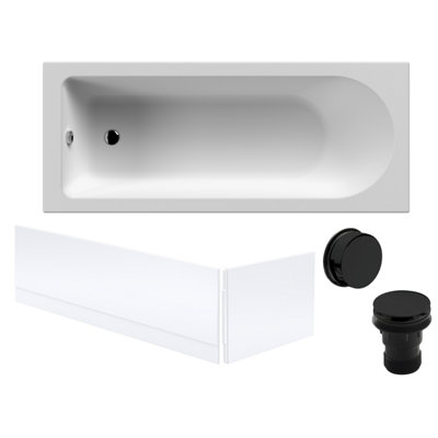 Round Single Ended Bath with Front and End Panel and Black Waste - 1700 x 700mm