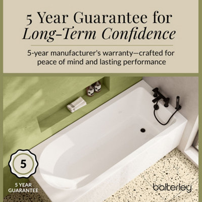 Round Single Ended Straight Shower Bath with Leg Set - 1500mm x 700mm - 3