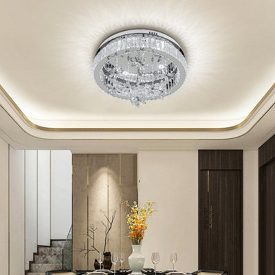 Round Single Layer Crystal Ceiling Light Cool White Light with Crystal Pendant