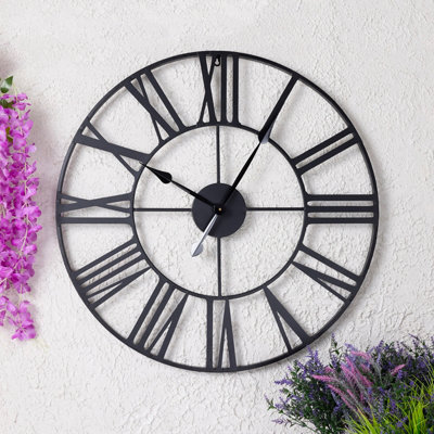 Round Skeleton Clock with Roman Numerals Matte Black 80cm - 3