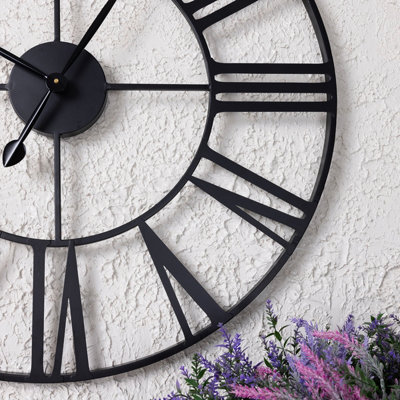 Round Skeleton Clock with Roman Numerals Matte Black 80cm - 4