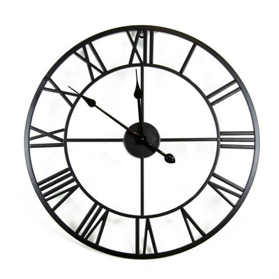 Round Skeleton Clock with Roman Numerals Matte Black 80cm - 5