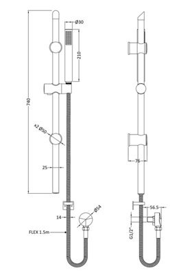 Round Slide Rail Shower Kit with Outlet Elbow - Matt Black