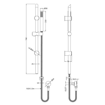 Round Slider Rail Kit with Outlet Elbow - Brushed Pewter