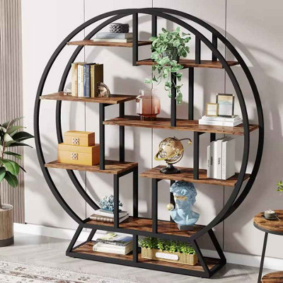 Round Staggered Wood Bookcase 63-Inch