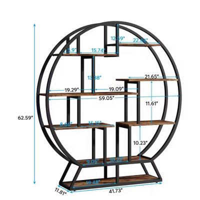 Round Staggered Wood Bookcase 63-Inch