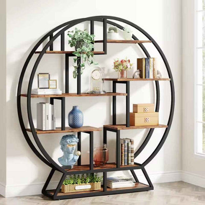 Round Staggered Wood Bookcase 63-Inch