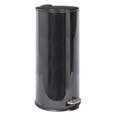 Round Stainless Steel Kitchen Pedal Bin - 30L - Black