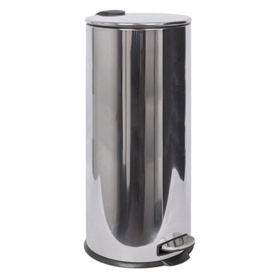 Round Stainless Steel Kitchen Pedal Bin - 30L - Chrome