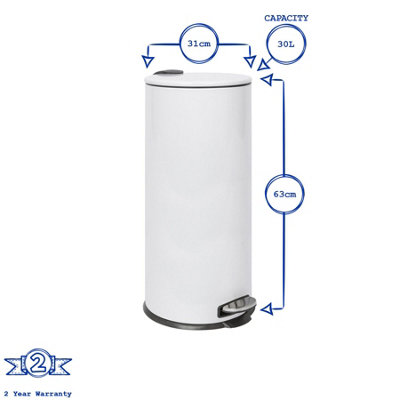 Round Stainless Steel Kitchen Pedal Bin - 30L - Chrome - 3