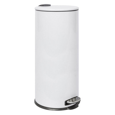 Round Stainless Steel Kitchen Pedal Bin - 30L - White