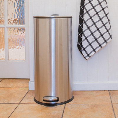Round Stainless Steel Kitchen Pedal Bin - 30L - White - 5