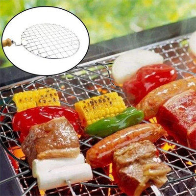 Round Steel Papad Roaster Roti BBQ Grill with Wooden Handle