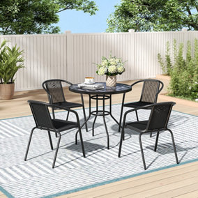 Round Stone Grain Marbling Table Toughened Glass Patio Table Umbrella Hole 80cm Dia