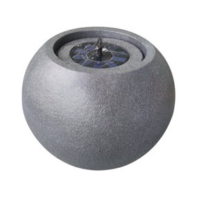 Round Stone Solar Water Feature / Fountain - Dark Grey