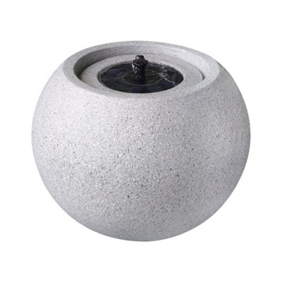 Round Stone Solar Water Feature / Fountain - Light Grey