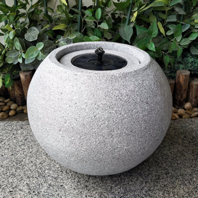 Round Stone Solar Water Feature / Fountain - Light Grey