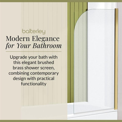 Round Straight 6mm Toughened Safety Glass Reversible Shower Bath Screen - Brushed Brass - Balterley