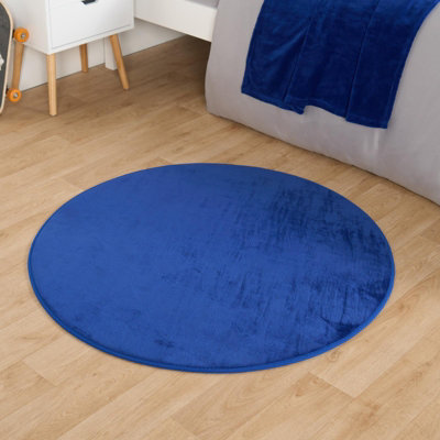 Round Supersoft Rug Bedroom Carpet Living Room Non Slip Mat, Blue - 100cm