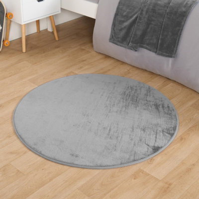 Round Supersoft Rug Bedroom Carpet Living Room Non Slip Mat, Grey - 100cm