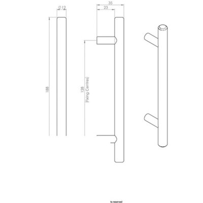 Round T Bar Cabinet Pull Handle 188 x 12mm 128mm Fixing Centres Chrome