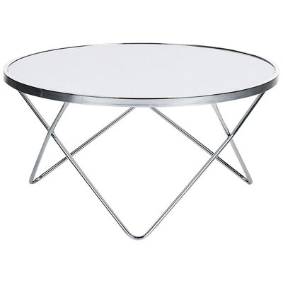 Round Table Tempered Glass Gloss Silver MERIDIAN