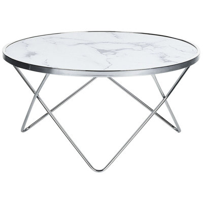 Round Table Tempered Glass Marble Effect Silver MERIDIAN