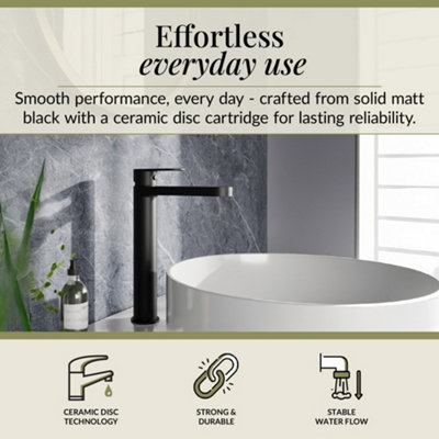 Round Tall Mono Basin Mixer Tap - Matt Black