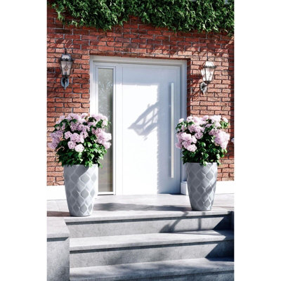 Round Tall Plant Pot Elegant Large Flower Indoor Outdoor Garden Planters Flow Platinum H 58cm x D 38.5 cm