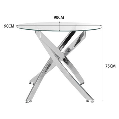 Round Tempered Glass Top Tripod Base Dining Table Coffee Table Dia 900mm
