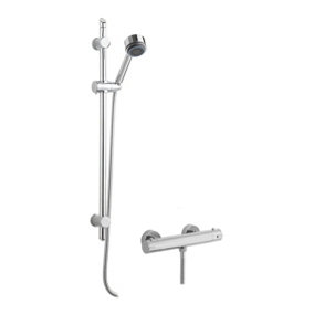 Round Thermostatic Bar Valve with Multi Function Handset Brass Slide Rail Kit Shower Bundle - Chrome - Balterley