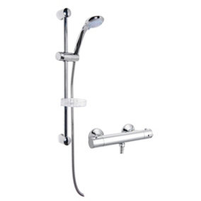 Round Thermostatic Bar Valve with Multi Function Handset Slide Rail Kit Shower Bundle - Chrome - Balterley
