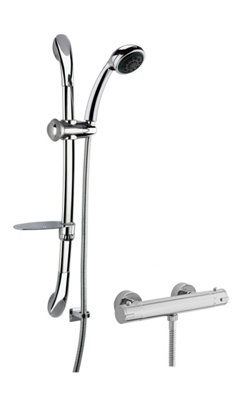 Round Thermostatic Minimalist Bar Valve with Luxury Slide Rail Kit Shower Bundle - Chrome - Balterley