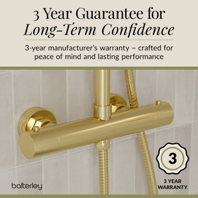 Round Thermostatic Shower Kit with Fixed Head & Adjustable Handset - Brushed Brass - 4