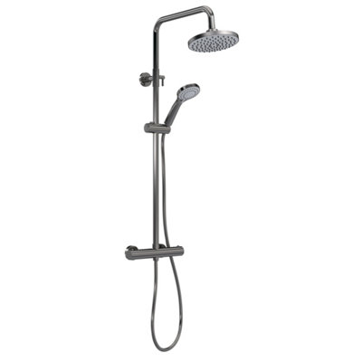 Round Thermostatic Shower Kit with Fixed Head & Adjustable Handset - Brushed Pewter